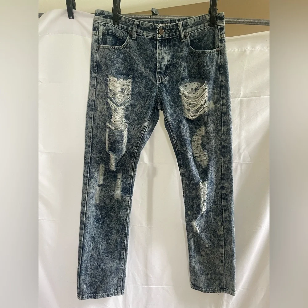 TRUE ROCK Blue Skinny Jeans Distressed Fashion men’s size 34 see measurements